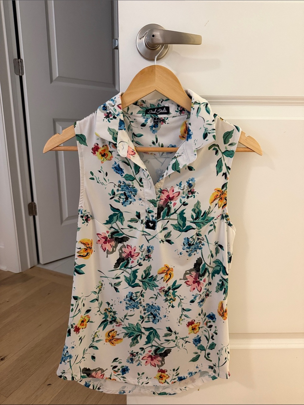 Bad Birdie White Floral Sleeveless Collared Camisole